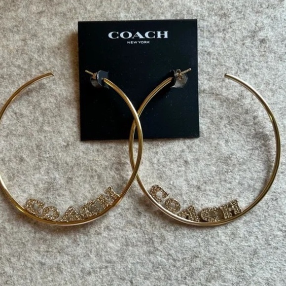 Gold COACH Signature Logo Diamanté Hoop Earrings - Picture 7 of 10